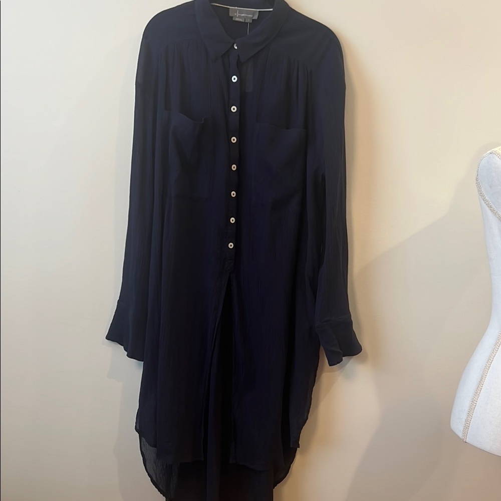 Anthropologie Midnight Blue Button-Up Tunic